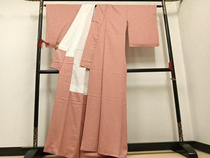平和屋着物●上質な色無地　花菱地紋　支子色　正絹　逸品　未使用　AABH4194ph