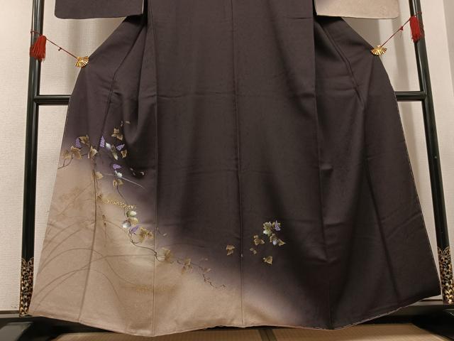 平和屋着物●訪問着　手描き　蔦の葉文　暈し染め　金銀彩　正絹　逸品　未使用　AABH4195ph