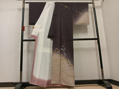 平和屋着物●訪問着　手描き　蔦の葉文　暈し染め　金銀彩　正絹　逸品　未使用　AABH4195ph