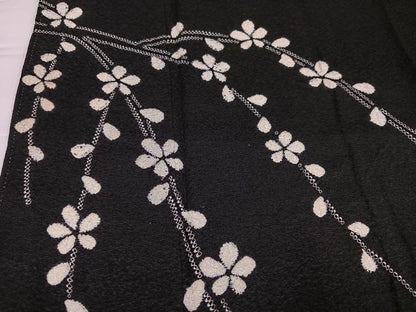 平和屋着物●訪問着　絞り　枝花文　黒地　正絹　逸品　AABH4198ph