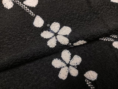 平和屋着物●訪問着　絞り　枝花文　黒地　正絹　逸品　AABH4198ph