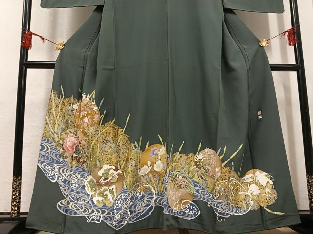 平和屋着物●京加賀友禅　松本健一　色留袖　群れ鳥草花丸文　金彩　正絹　逸品　AABH4199ph