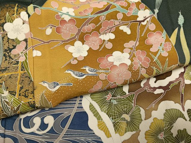 平和屋着物●京加賀友禅　松本健一　色留袖　群れ鳥草花丸文　金彩　正絹　逸品　AABH4199ph