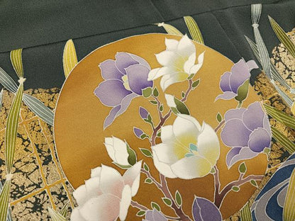 平和屋着物●京加賀友禅　松本健一　色留袖　群れ鳥草花丸文　金彩　正絹　逸品　AABH4199ph