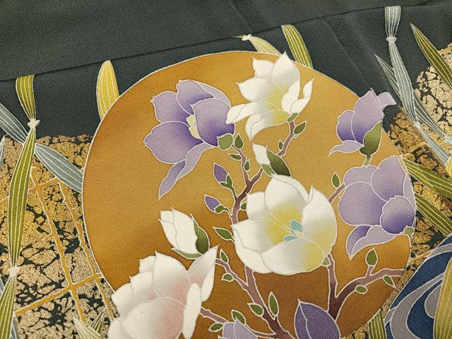 平和屋着物●京加賀友禅　松本健一　色留袖　群れ鳥草花丸文　金彩　正絹　逸品　AABH4199ph