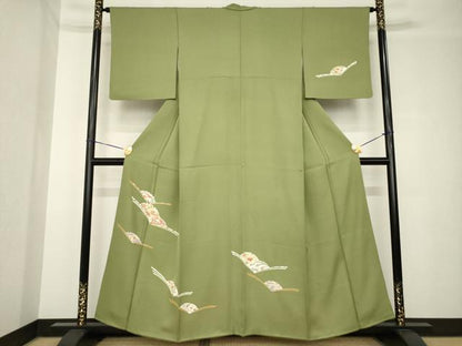 平和屋着物●訪問着　友禅　駒刺繍　雪輪花文　金彩　正絹　逸品　AABH4206ck