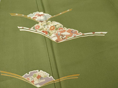 平和屋着物●訪問着　友禅　駒刺繍　雪輪花文　金彩　正絹　逸品　AABH4206ck