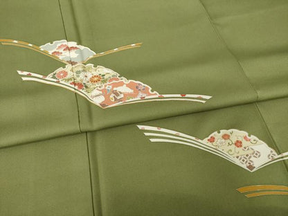 平和屋着物●訪問着　友禅　駒刺繍　雪輪花文　金彩　正絹　逸品　AABH4206ck