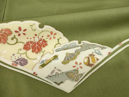 平和屋着物●訪問着　友禅　駒刺繍　雪輪花文　金彩　正絹　逸品　AABH4206ck
