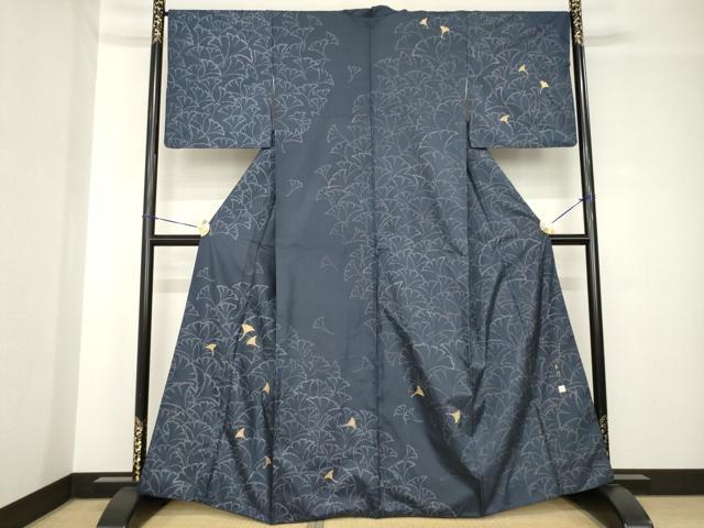 平和屋着物●染色作家　林淳一　本場大島紬　染大島　訪問着　中国三大刺繍　相良刺繍　イチョウ　金彩　正絹　逸品　AABH4207ck