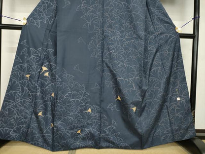平和屋着物●染色作家　林淳一　本場大島紬　染大島　訪問着　中国三大刺繍　相良刺繍　イチョウ　金彩　正絹　逸品　AABH4207ck
