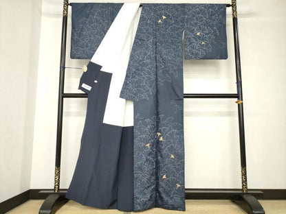 平和屋着物●染色作家　林淳一　本場大島紬　染大島　訪問着　中国三大刺繍　相良刺繍　イチョウ　金彩　正絹　逸品　AABH4207ck