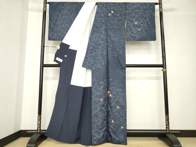 平和屋着物●染色作家　林淳一　本場大島紬　染大島　訪問着　中国三大刺繍　相良刺繍　イチョウ　金彩　正絹　逸品　AABH4207ck