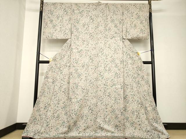 平和屋着物●上質な小紋　型染め　草花文　ロング丈　正絹　逸品　AABH4209ck