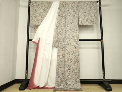 平和屋着物●上質な小紋　型染め　草花文　ロング丈　正絹　逸品　AABH4209ck