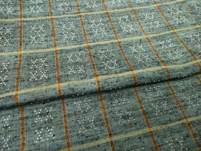平和屋着物●花織　紬　格子　正絹　逸品　AABH4211ck