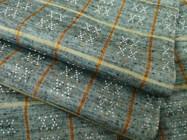 平和屋着物●花織　紬　格子　正絹　逸品　AABH4211ck