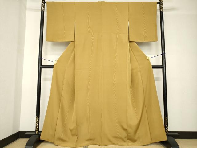 平和屋着物●上質な色無地　杢目地紋　桑茶色　　正絹　逸品　AABH4212ck