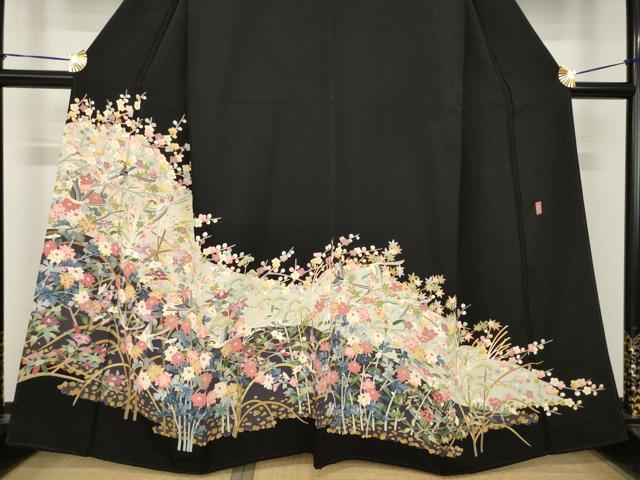 平和屋着物○豪華黒留袖 友禅 作家物 花鳥文 正絹 逸品 AABH4216ck