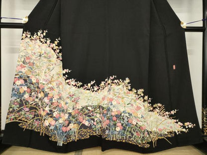 平和屋着物●豪華黒留袖　友禅　作家物　花鳥文　正絹　逸品　AABH4216ck