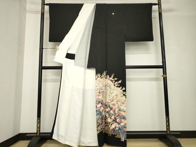 平和屋着物○豪華黒留袖 友禅 作家物 花鳥文 正絹 逸品 AABH4216ck