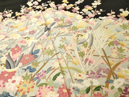 平和屋着物●豪華黒留袖　友禅　作家物　花鳥文　正絹　逸品　AABH4216ck