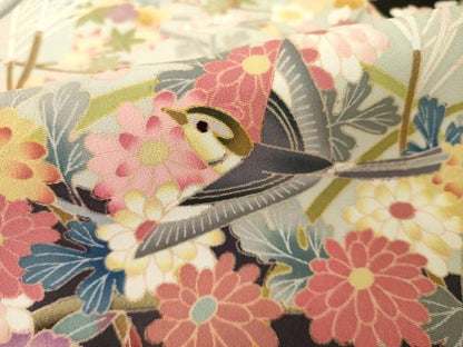 平和屋着物●豪華黒留袖　友禅　作家物　花鳥文　正絹　逸品　AABH4216ck