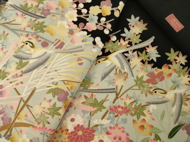 平和屋着物●豪華黒留袖　友禅　作家物　花鳥文　正絹　逸品　AABH4216ck 平和屋着物○豪華黒留袖 友禅 作家物 花鳥文 正絹 逸品 AABH4216ck
