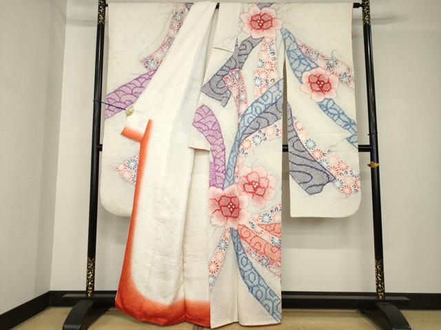 平和屋着物●豪華振袖　総絞り　鬘帯花文　正絹　逸品　AABH4218ck