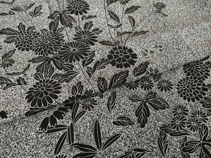 平和屋着物●訪問着　草花文　黒地　銀彩　正絹　逸品　AABH4220ck