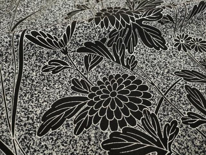 平和屋着物●訪問着　草花文　黒地　銀彩　正絹　逸品　AABH4220ck