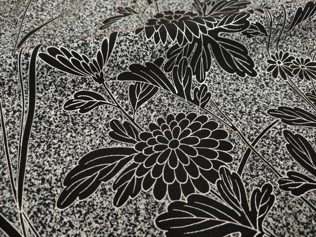 平和屋着物●訪問着　草花文　黒地　銀彩　正絹　逸品　AABH4220ck