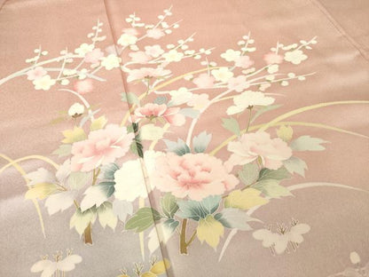 平和屋着物●訪問着　友禅　流水花文　暈し染め　金彩　　正絹　逸品　AABH4221ck