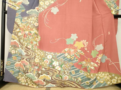 平和屋着物●豪華振袖　作家物　春峰　駒刺繍　松竹梅流水吉祥花文　金彩　正絹　逸品　AABH4222ck