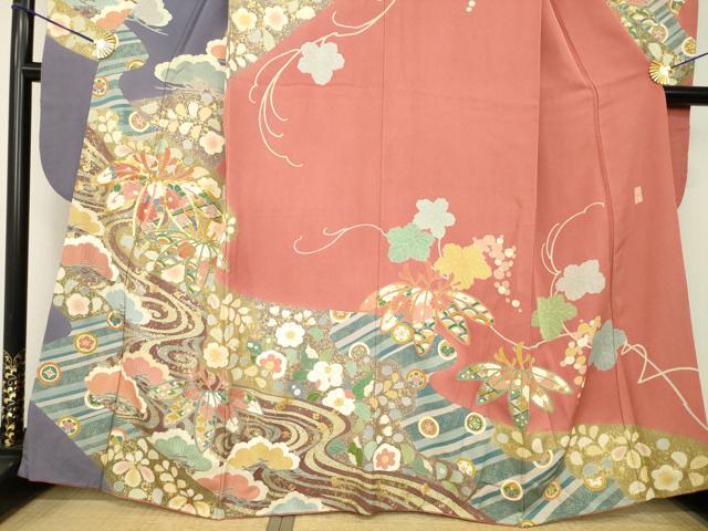平和屋着物●豪華振袖　作家物　春峰　駒刺繍　松竹梅流水吉祥花文　金彩　正絹　逸品　AABH4222ck