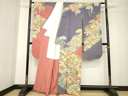 平和屋着物●豪華振袖　作家物　春峰　駒刺繍　松竹梅流水吉祥花文　金彩　正絹　逸品　AABH4222ck