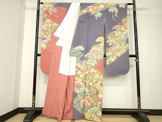平和屋着物●豪華振袖　作家物　春峰　駒刺繍　松竹梅流水吉祥花文　金彩　正絹　逸品　AABH4222ck