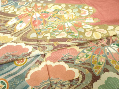 平和屋着物●豪華振袖　作家物　春峰　駒刺繍　松竹梅流水吉祥花文　金彩　正絹　逸品　AABH4222ck