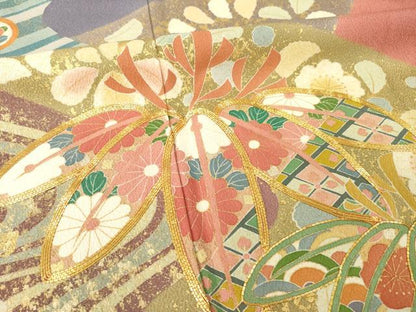 平和屋着物●豪華振袖　作家物　春峰　駒刺繍　松竹梅流水吉祥花文　金彩　正絹　逸品　AABH4222ck