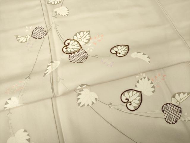 平和屋着物●訪問着　駒刺繍　双葉葵　金彩　正絹　逸品　AABH4224ck