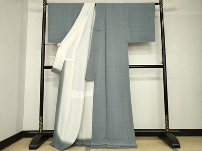 平和屋着物●江戸小紋　極小鮫小紋柄　草木染　鬼しぼ縮緬　ロング丈　正絹　逸品　未使用　AABH4230ck