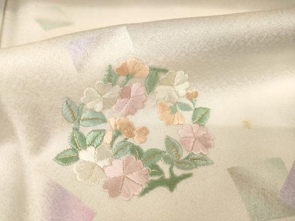 平和屋着物●訪問着　刺繍　箔散らし花丸文　暈し染　正絹　逸品　AABH4233ck