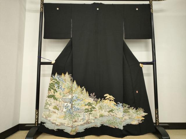 平和屋着物●本加賀友禅作家　柿本市郎　黒留袖　風景文　正絹　逸品　AABH4235ck