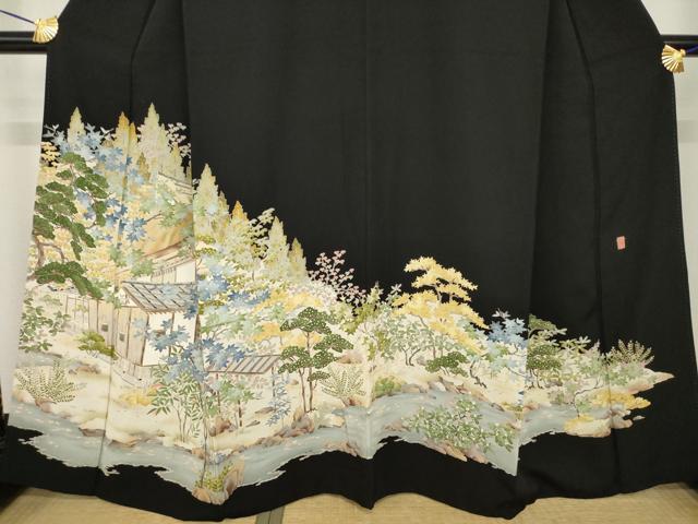 平和屋着物○本加賀友禅作家 柿本市郎 黒留袖 風景文 正絹 逸品