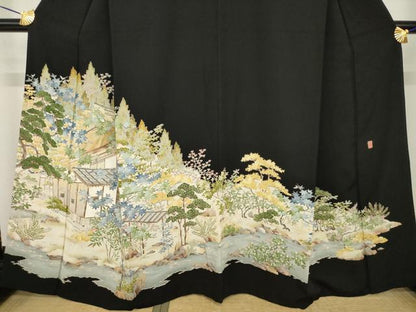 平和屋着物●本加賀友禅作家　柿本市郎　黒留袖　風景文　正絹　逸品　AABH4235ck