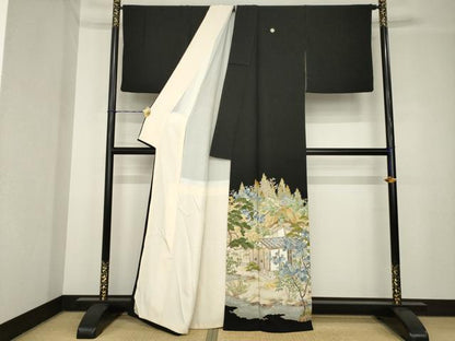 平和屋着物●本加賀友禅作家　柿本市郎　黒留袖　風景文　正絹　逸品　AABH4235ck