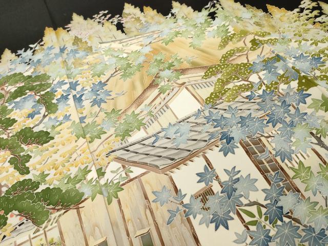 平和屋着物●本加賀友禅作家　柿本市郎　黒留袖　風景文　正絹　逸品　AABH4235ck