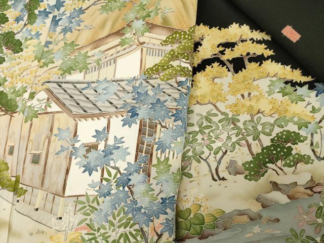 平和屋着物○本加賀友禅作家 柿本市郎 黒留袖 風景文 正絹 逸品