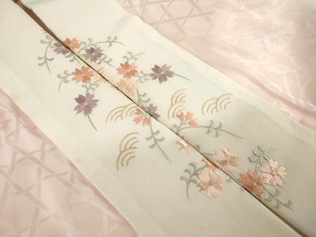 平和屋着物●振袖用長襦袢　無双仕立て　花蝶地紋　暈し染　正絹　逸品　AABH4236ck 平和屋着物○振袖用長襦袢 無双仕立て 花蝶地紋 暈し染 正絹