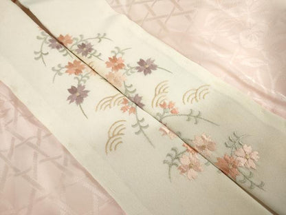 平和屋着物●振袖用長襦袢　無双仕立て　花蝶地紋　暈し染　正絹　逸品　AABH4236ck